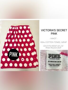 VICTORIA’S SECRET PINK - NWOT - PINK POLKA DOT BATH / SWIM TOWEL WRAP